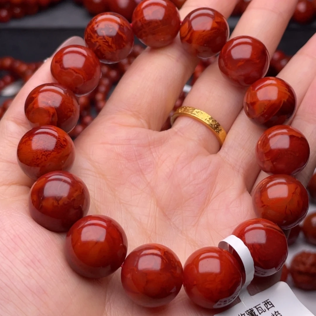 南红玛瑙未镶嵌手链15mm收藏级满肉牛血火焰手串