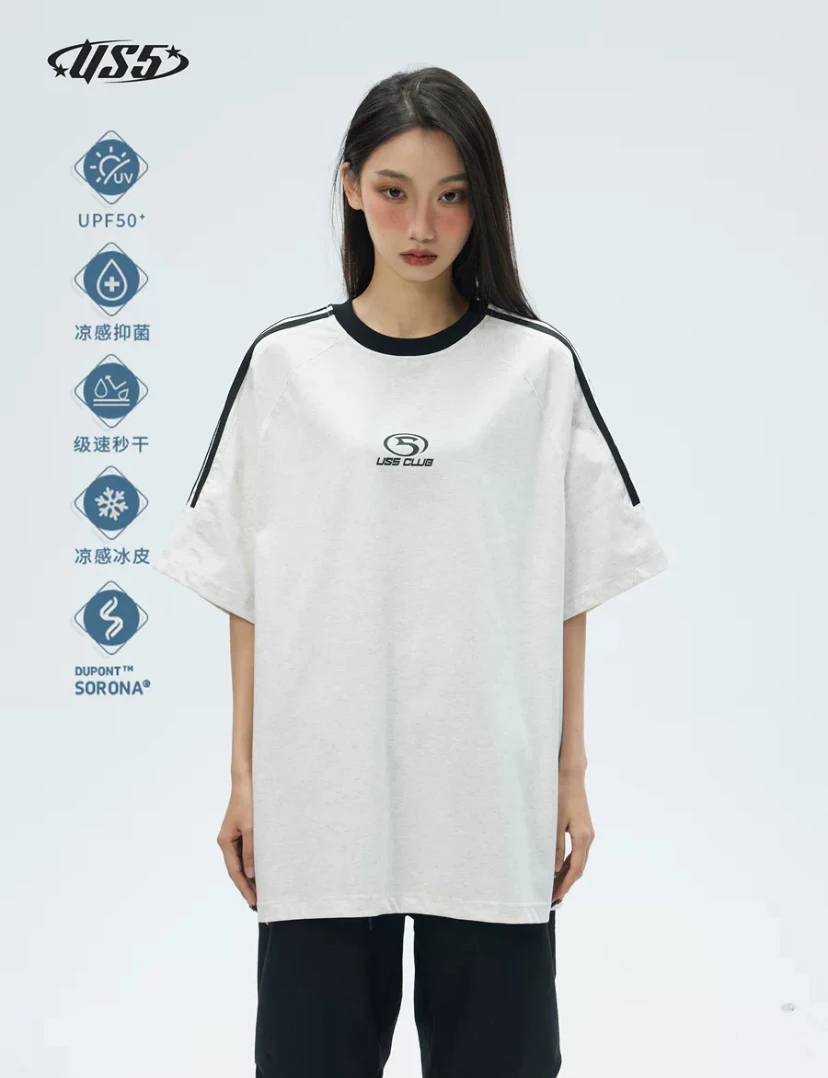 300g upf50+ 美式插肩短袖男女情侣上衣