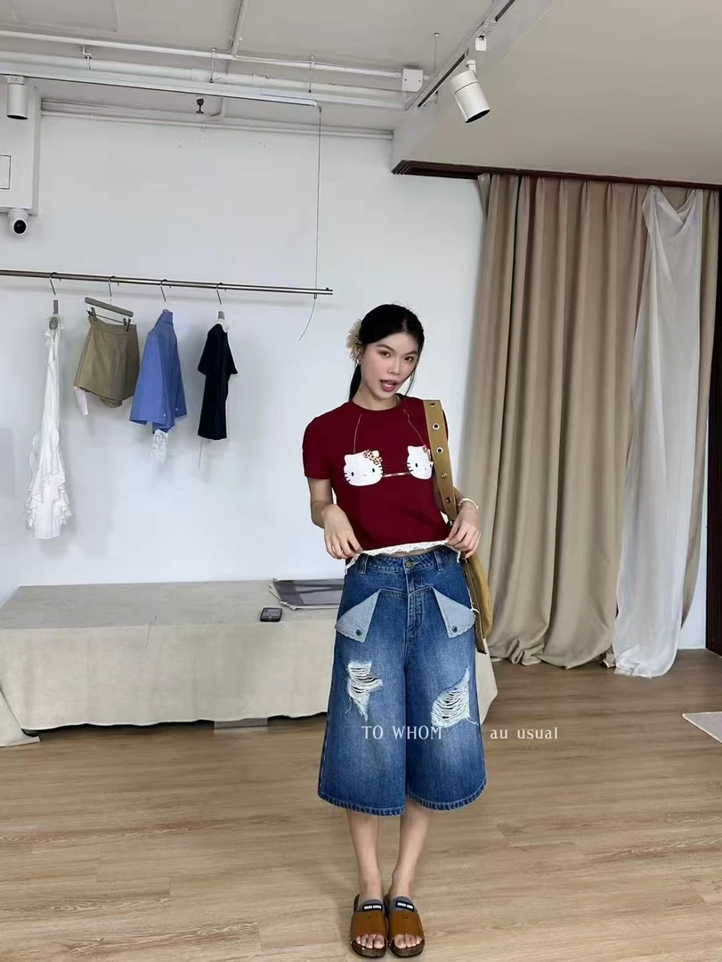 TOWARD 福秒（9towH50049#)甜辣Kitty 趣味印花正肩T恤9-67