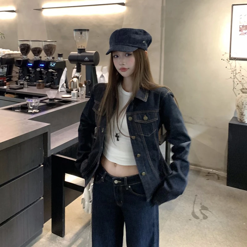 复古高级感polo领牛仔长袖外套女款秋季美式修身显瘦气质百搭衬衣