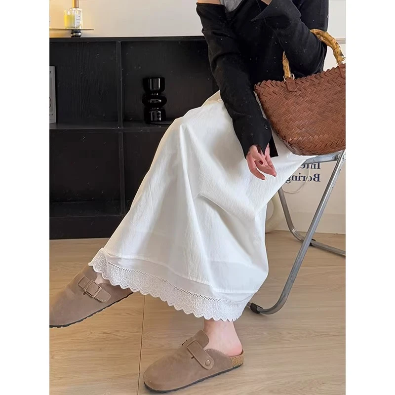 白色蕾丝花边半身裙女夏季新款大码胖mm高腰显瘦遮肚中长款a字裙