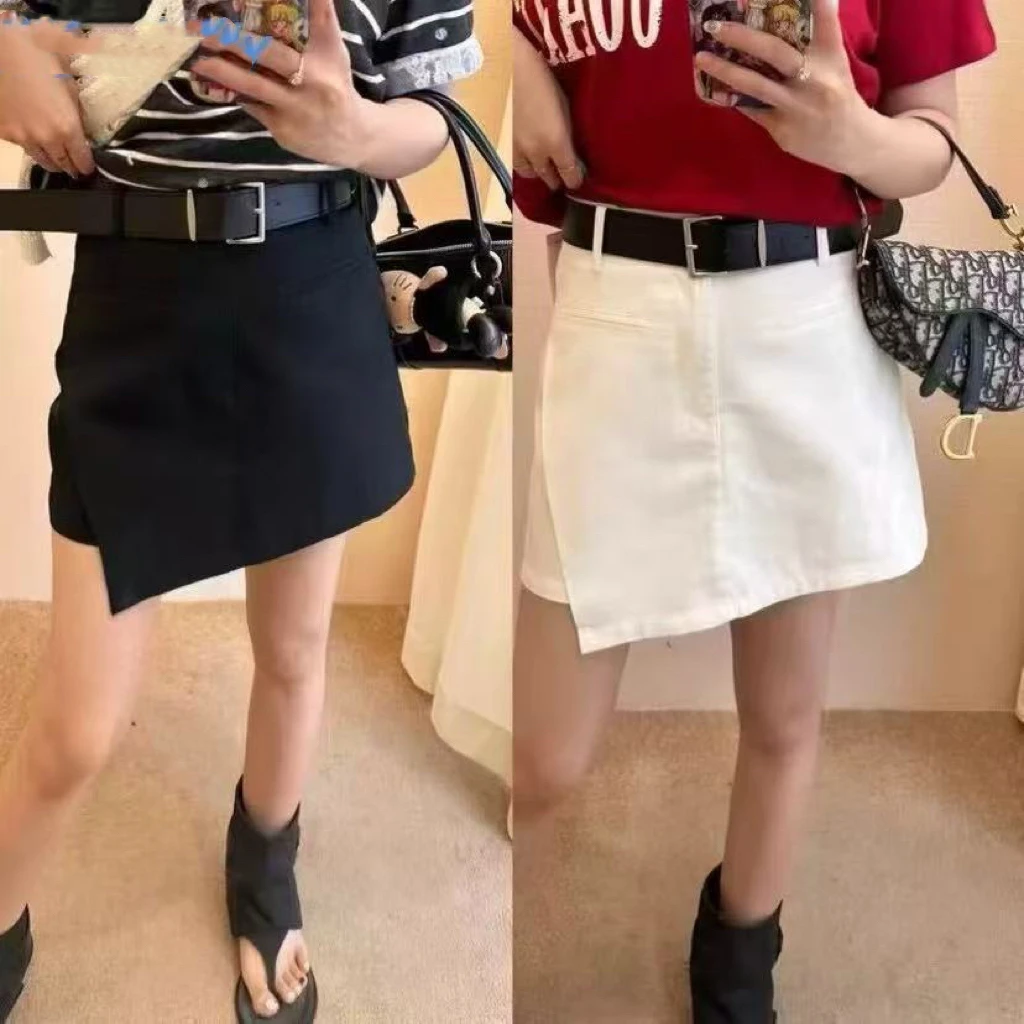 薇莎85596【不规则裤裙】防走光气质水洗棉牛仔百搭短裙配皮带