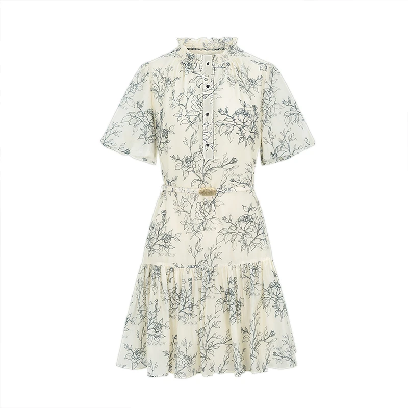 【品牌】商场同款立领时尚印花中长款连衣裙N194B32235