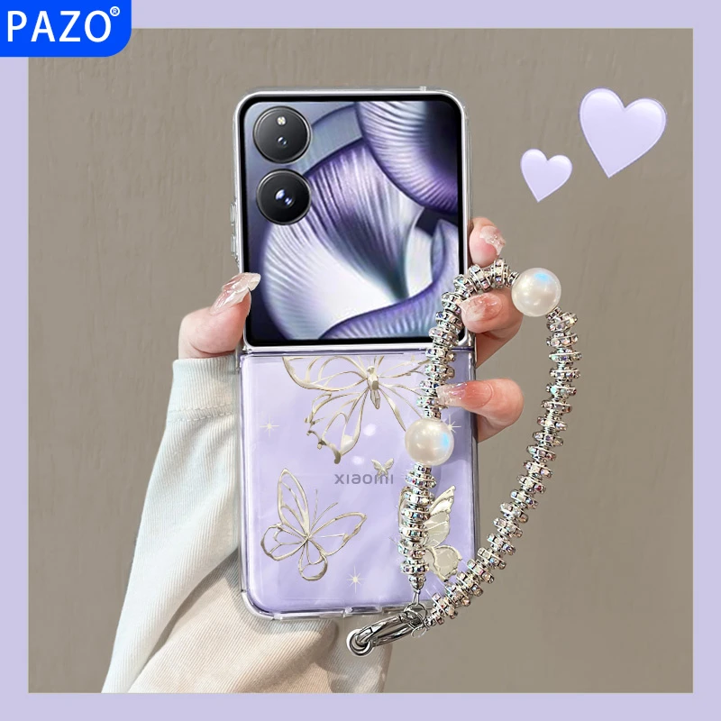 适用小米mixflip2手机壳折叠屏MIX Flip2外壳女手提链条透明蝴蝶