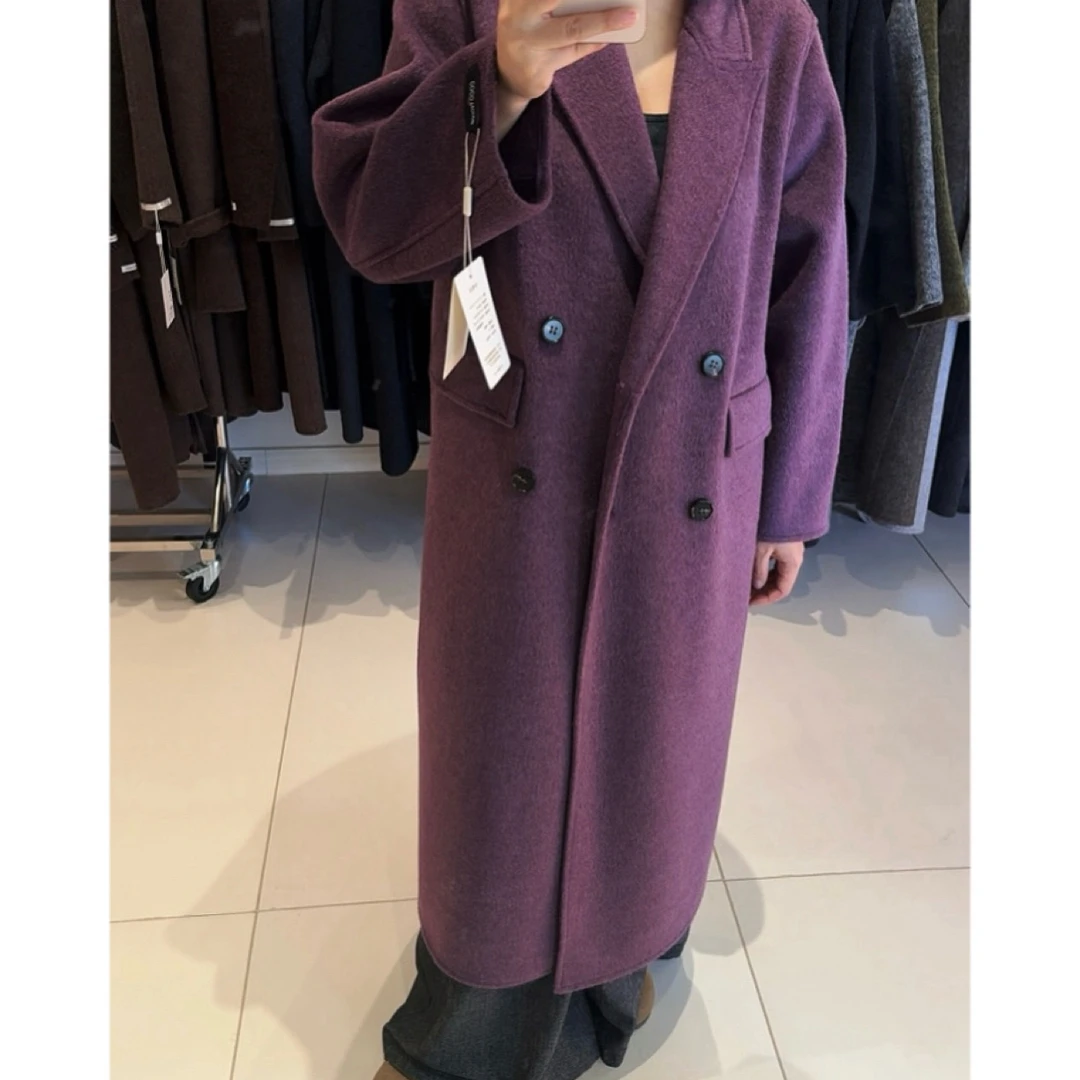 【凝叶紫】冬季设计师款澳洲羊毛西装大衣双面尼外套气质时尚