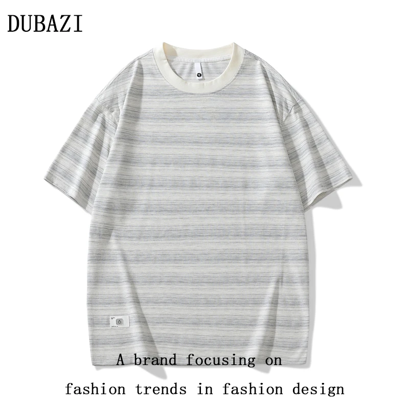 DUBAZI条纹短袖T恤男女款夏季薄款宽松休闲上衣情侣体恤衫百搭bra