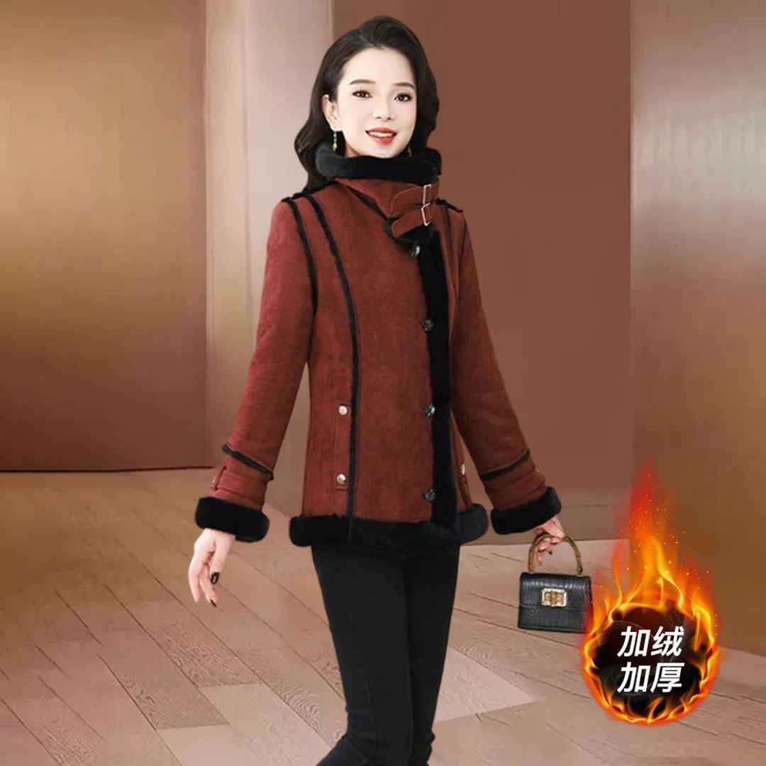 品牌格纹小香风短款毛呢外套秋冬2025新款时尚中长款加绒加厚大衣