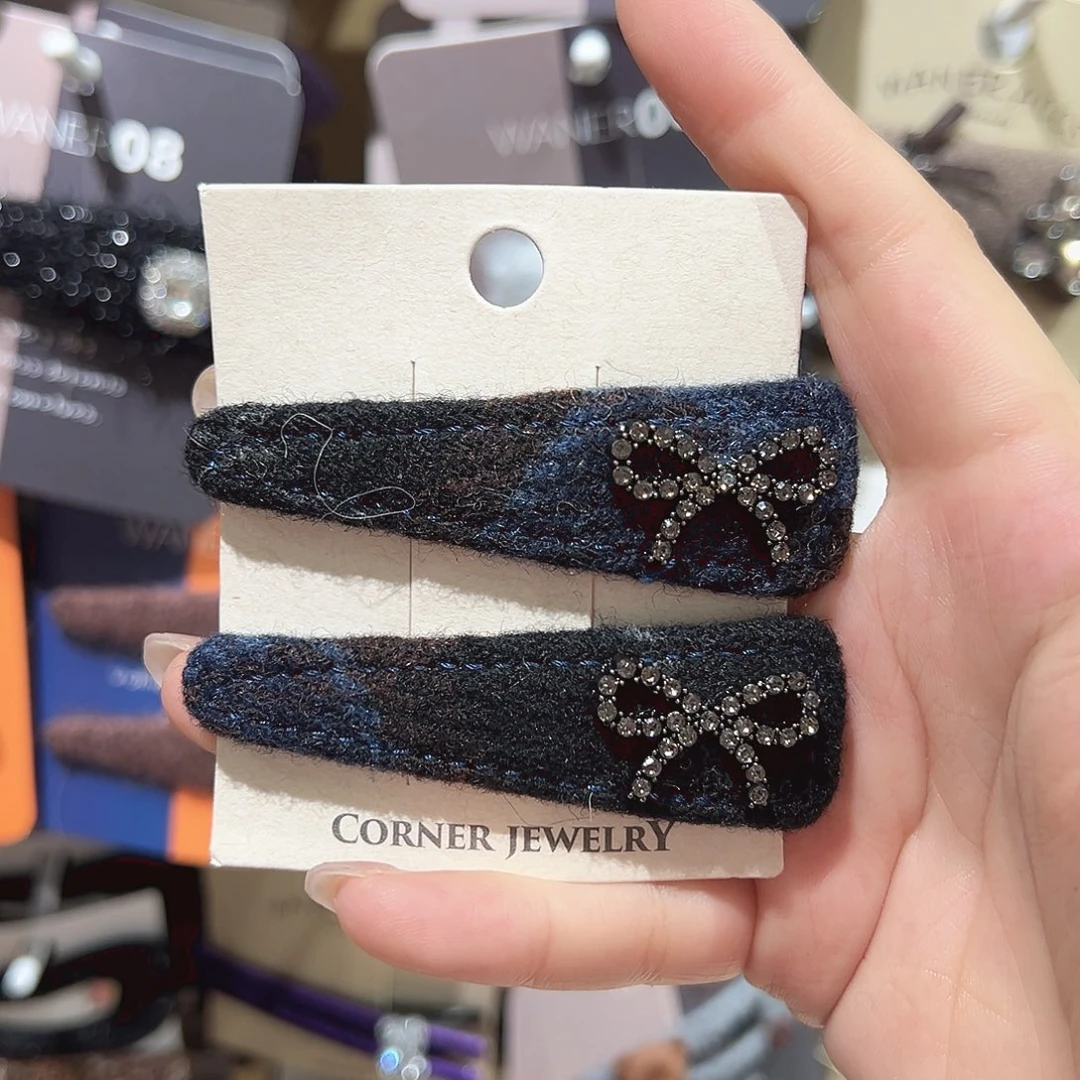 皮质铁合金蓝格蝴蝶结掰掰夹