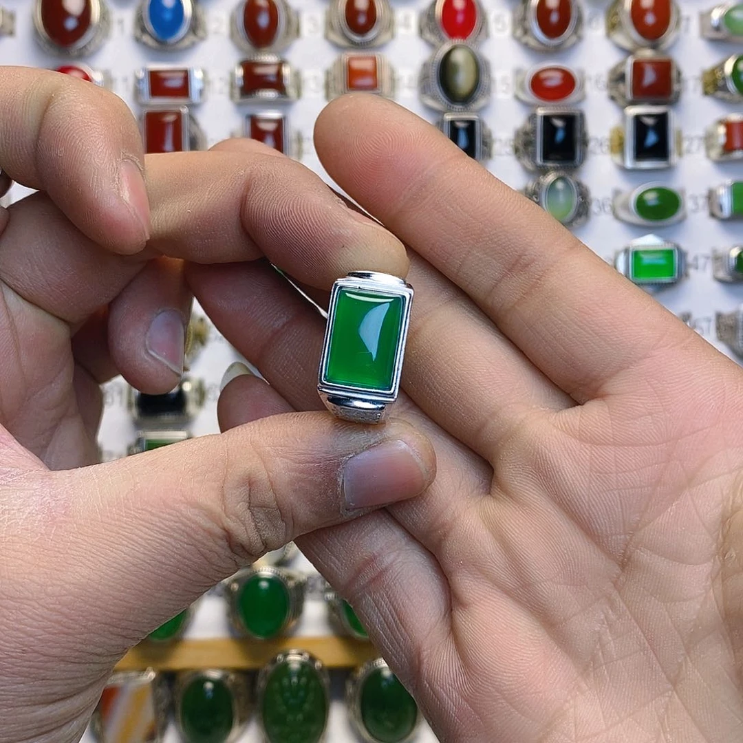 玛瑙/玉髓戒指银S925镶嵌