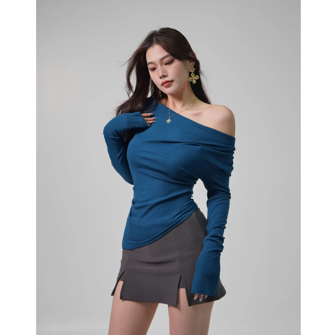 【蜜蜜家】蔷薇少女 欧美辣妹显瘦百搭修身秋冬设计感长袖上衣 Z439