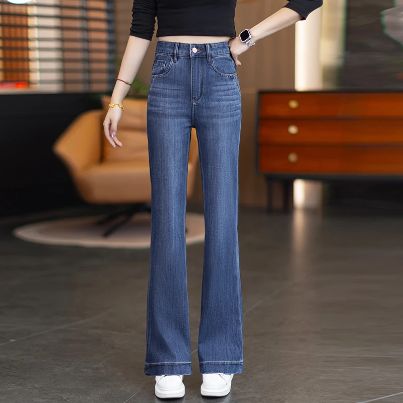 微喇牛仔裤女2025年春秋季新款高腰显瘦修身马蹄裤休闲九分喇叭裤