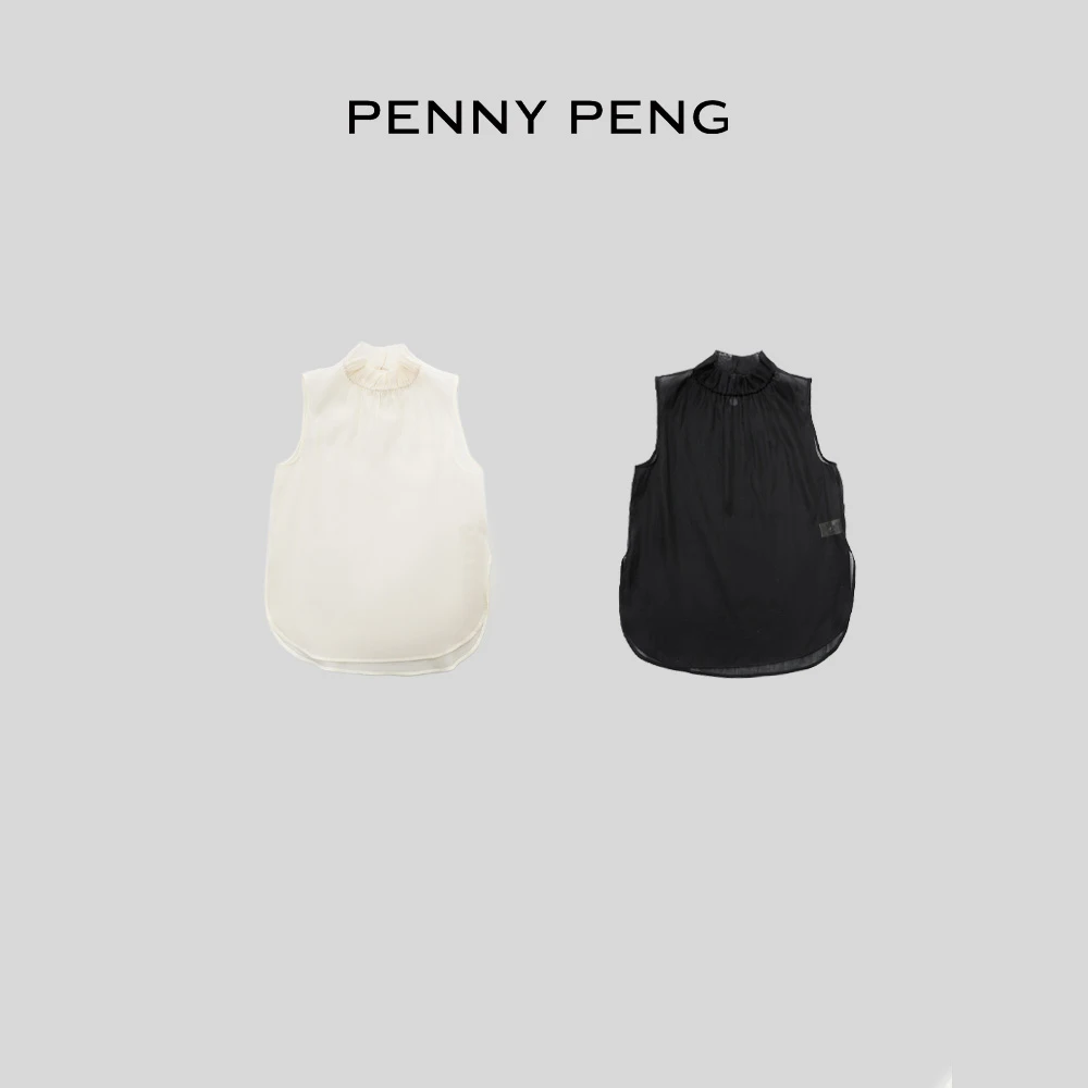 PENNYPENG月光变奏曲精致欧若风两色气质小众轻薄设计领无袖背心