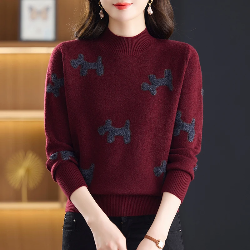 亚聚甄选秋冬女士圆领加厚保暖时尚百搭宽松显瘦套头打底毛针织衫