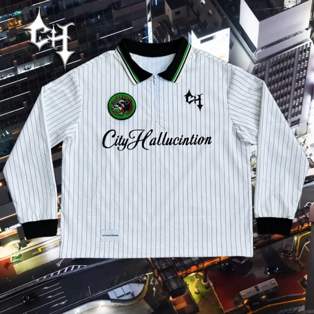 CityHallucination2.0〔黑豹洋基〕棒球POLO衫街头复古潮流条纹衬衫