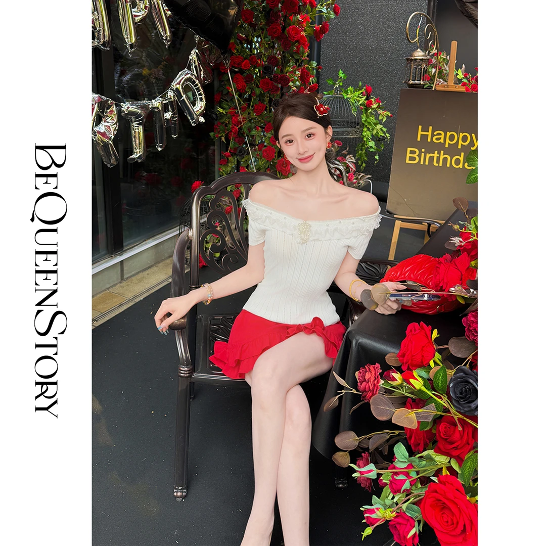 韩韩IU【香缇贝拉】时尚优雅修身显瘦多穿一字领口短款上衣夏季新款