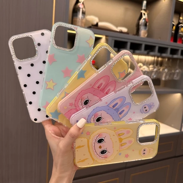 【闪钻镜框】ins风简约卡通imd材质光面背板苹果 iPhone16/13手机壳