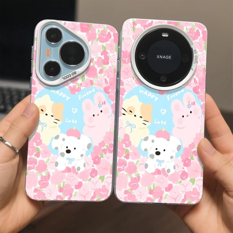 花丛小猫小狗小兔适用苹果14/15/16promax手机壳vivo华为oppo小米