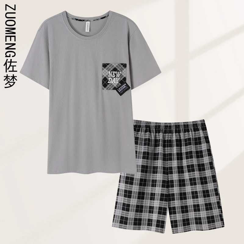 zuomeng/佐梦2025新款夏睡衣男短袖短裤圆领可外穿薄款宽松家居服