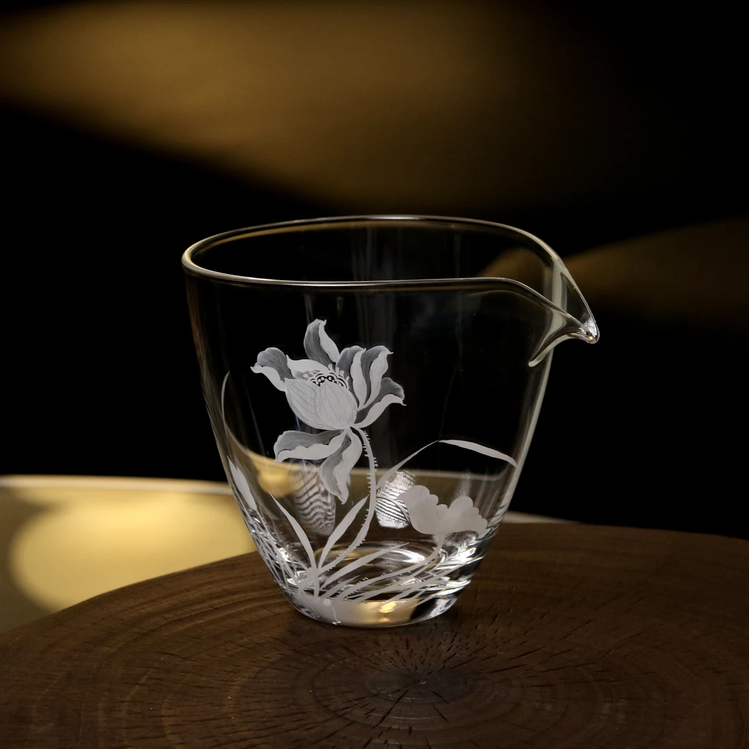 茗器山房 景德镇手绘荷花荷韵高硼硅公道杯