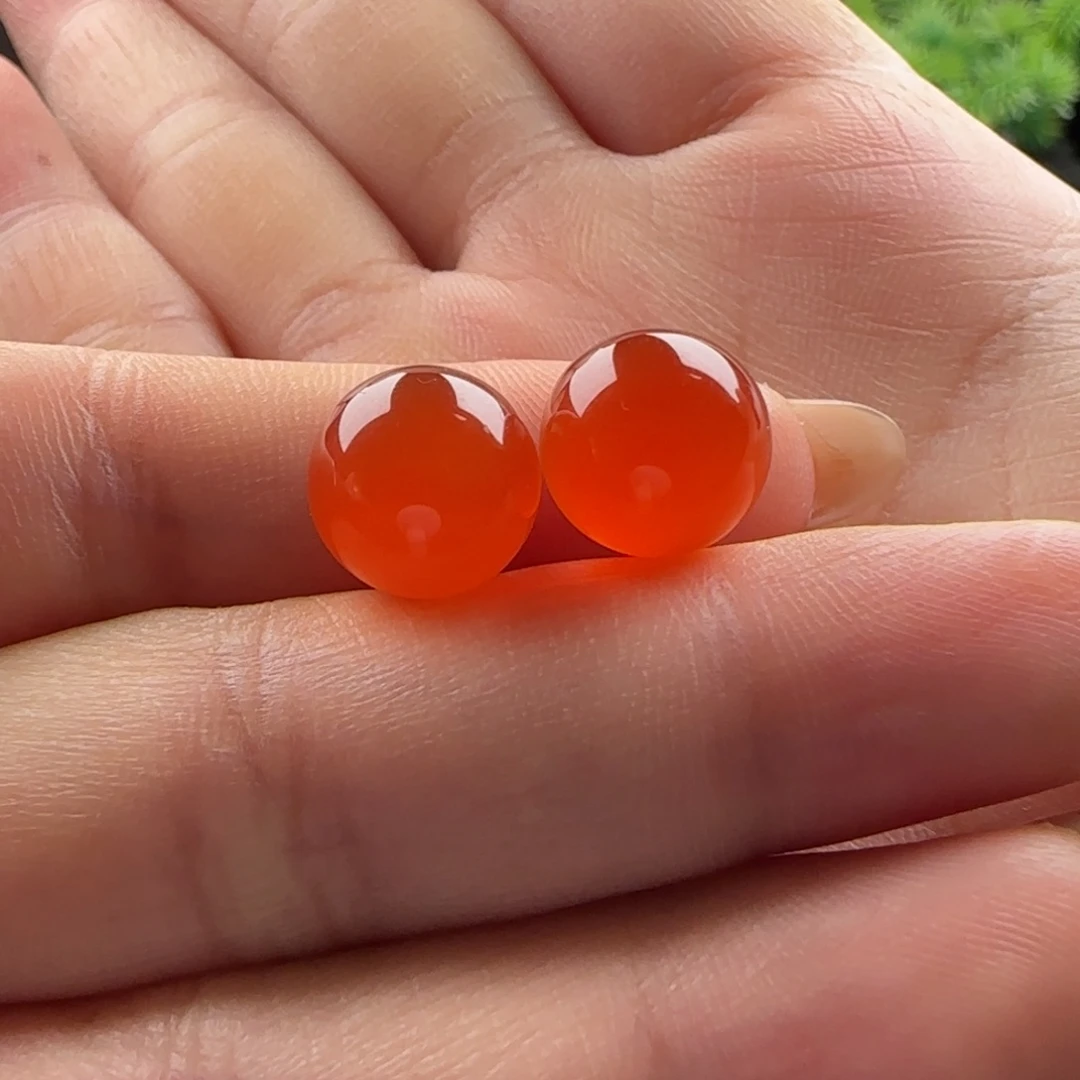南红玛瑙未镶嵌冰红圆珠对珠10.7