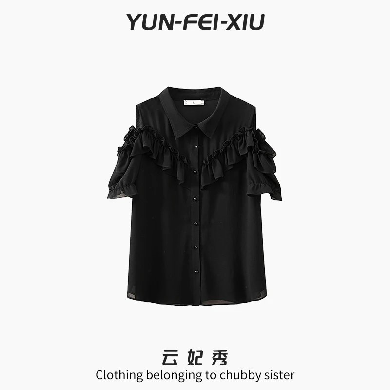 云妃秀大码女装衬衫休闲时尚胖妹妹显瘦宽松减龄衬衫领上衣夏7016