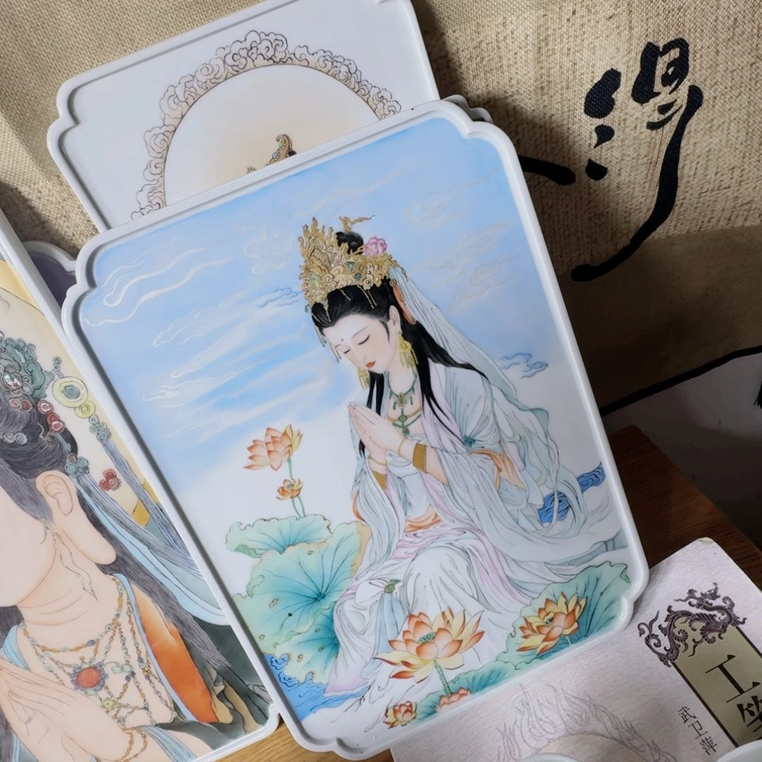 属***子碗手绘观音茶盘摆件