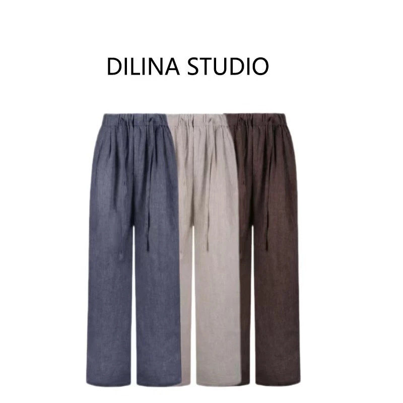 100 亚麻 不透 2025春夏新款慵懒风阔腿防晒透气亚麻休闲裤