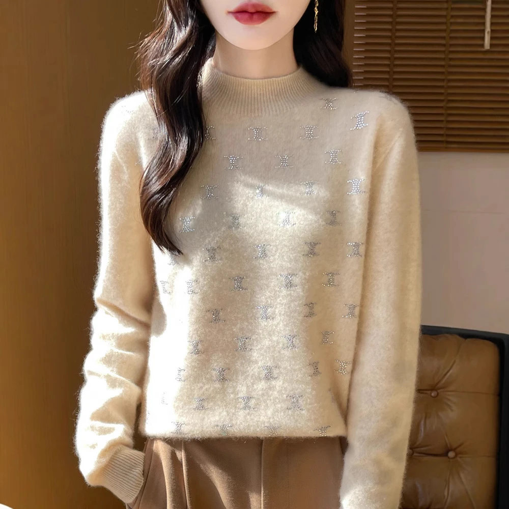 【爆款】新款安迪绒半高领套头针织衫女宽松百搭内搭长袖打底衫时尚