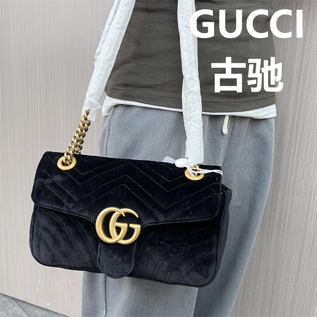 95新 GUCCI/古驰 黑色丝绒马蒙26/甜甜精选/51747