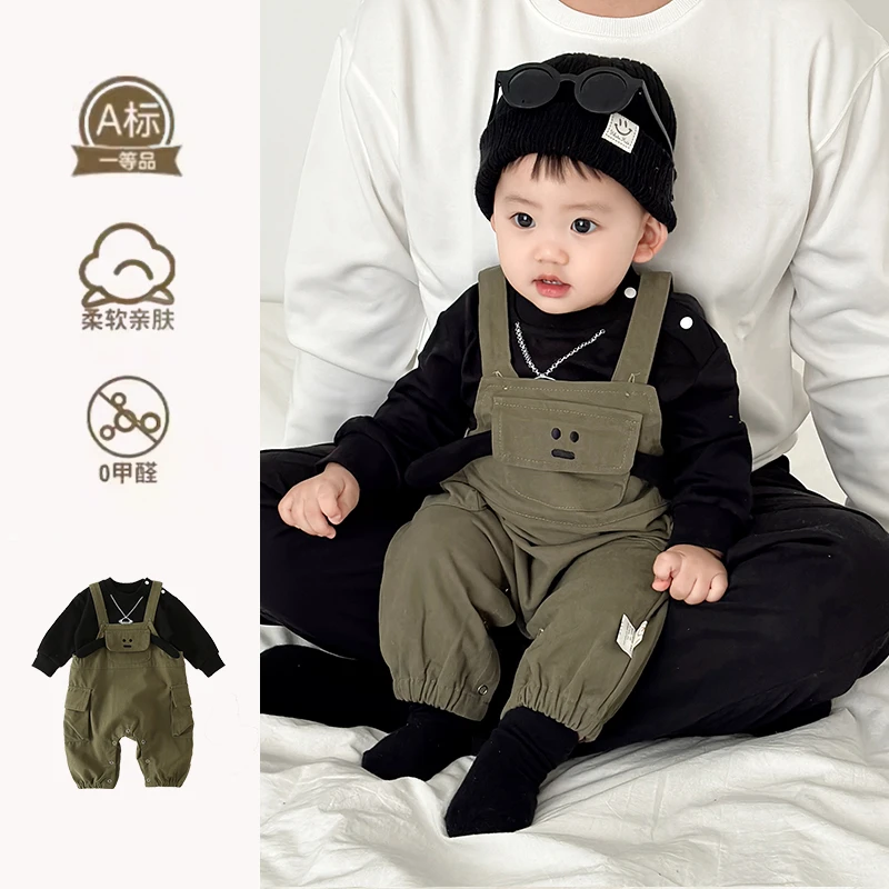 婴儿工装背带裤套装春装宝宝长袖衣服春秋帅气休闲时尚连体哈衣潮