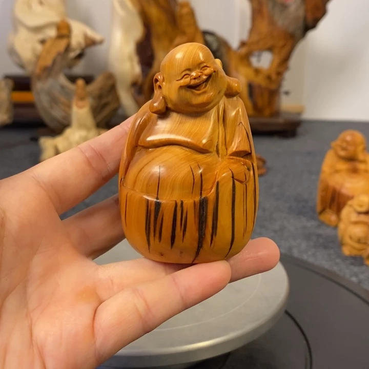 柏木（崖柏）崖柏弥勒佛手把件小摆件