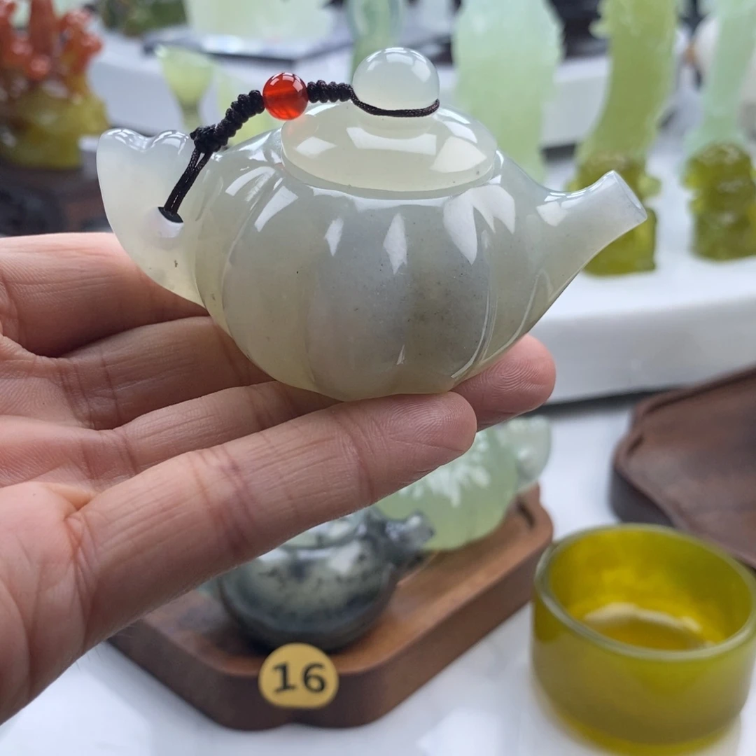 岫玉未镶嵌四大名玉把壶