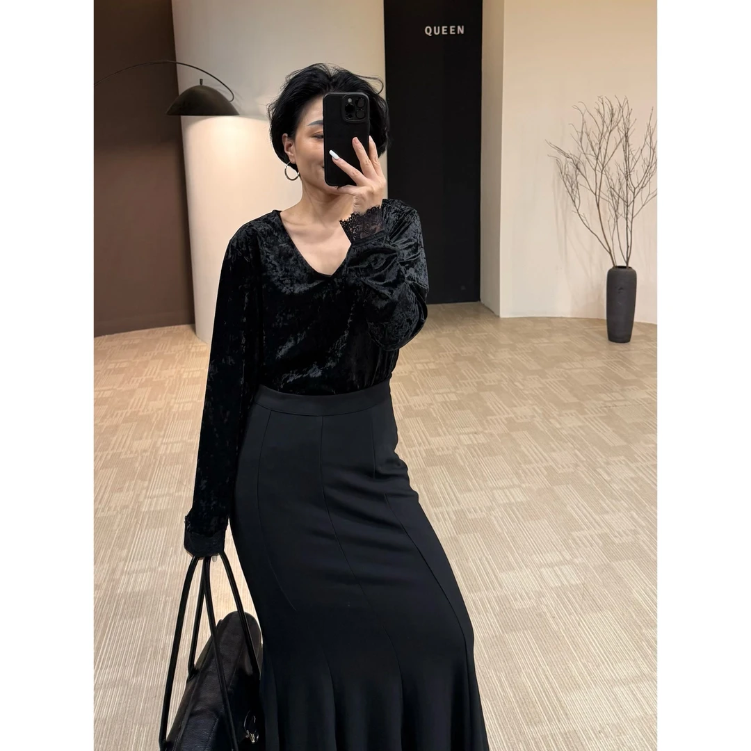 美丽定制丝绒V领打底衫160斤以内