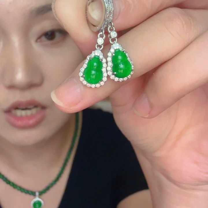 翡翠银S925镶嵌吊坠(不含链)耳饰
