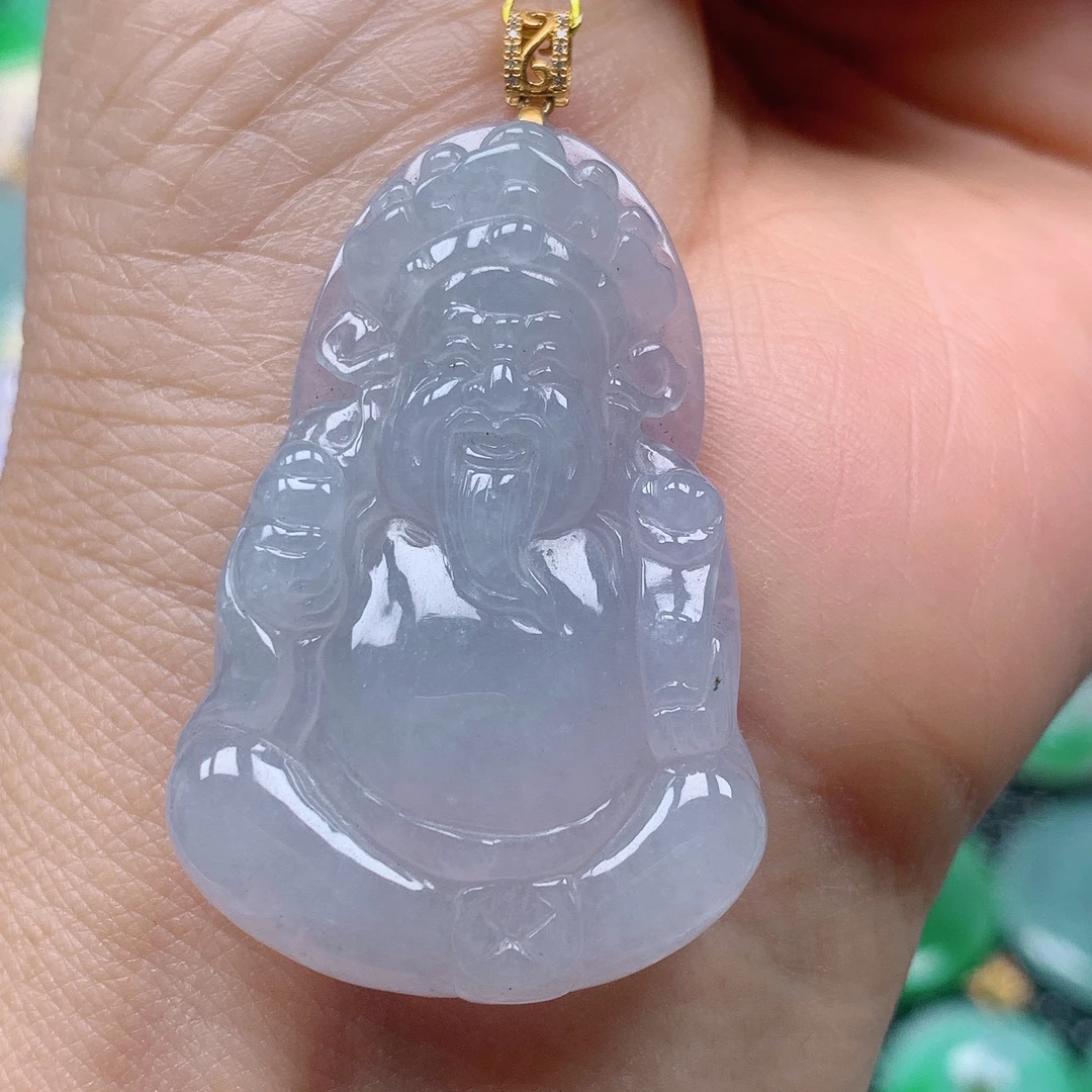 缅甸天然A货翡翠，冰粉财神 编号13/526尺寸39.5-26.6-7.1