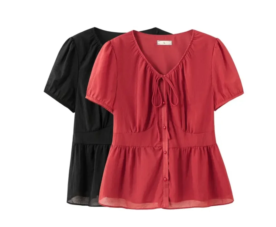 25533（302）夏季新款时尚洋气减龄收腰设计感小众短袖衬衫