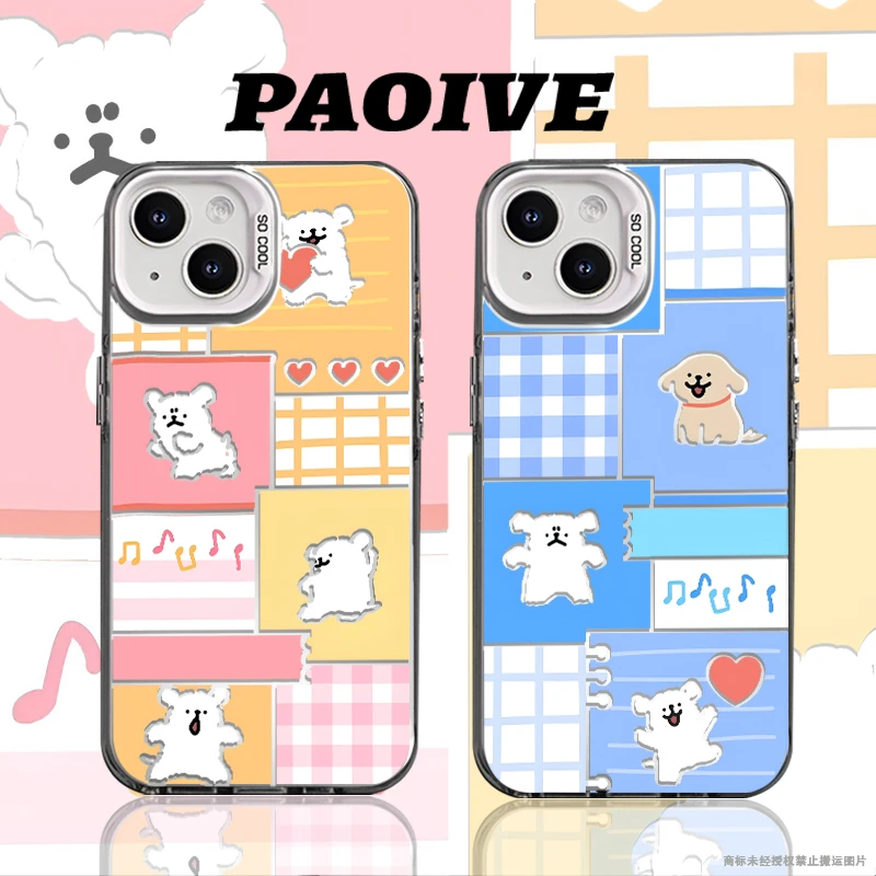 适用于苹果华为vivo一加小米三星线条小狗防摔彩银手机壳