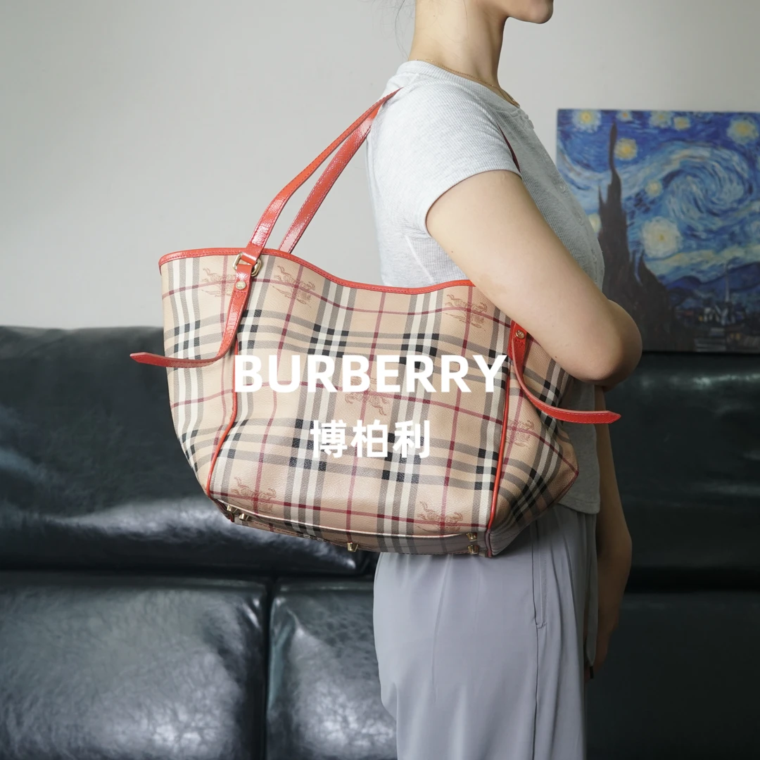 95新 BURBERRY/博柏利 战马格纹购物袋/FYEE05729029/9029