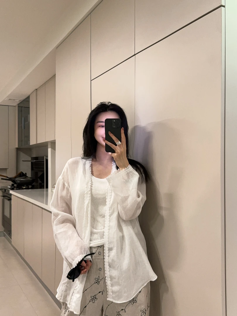 ［REVAN SUN］-大骨架穿搭 100%亚麻花边开衫2597