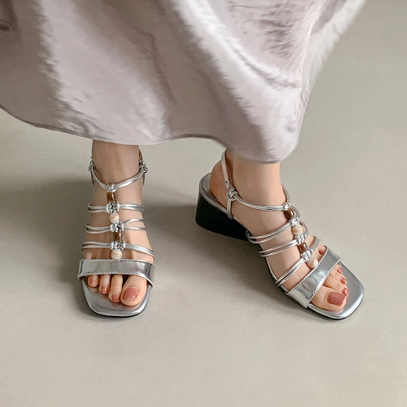 凉鞋女款2025新款爆款气质百搭一字带粗跟5.5CM露趾凉鞋厚底中跟