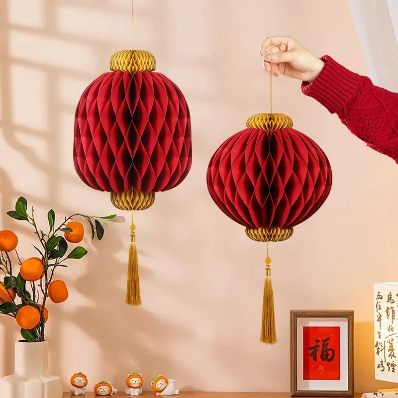 折纸蜂窝灯笼2025新年装饰灯笼diy中式结婚新款过年大红布置挂件
