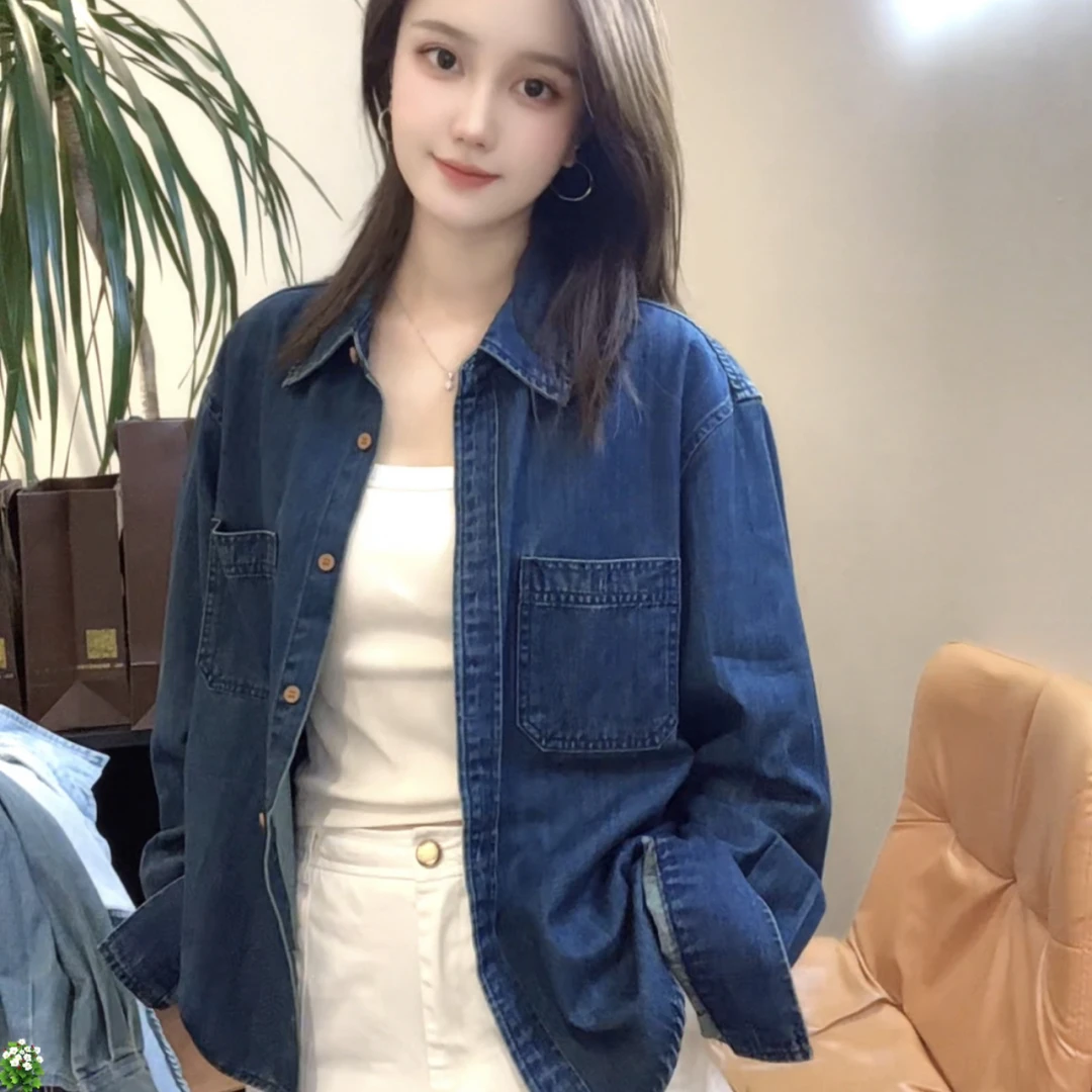 短款牛仔衬衫 小个子休闲衬衫