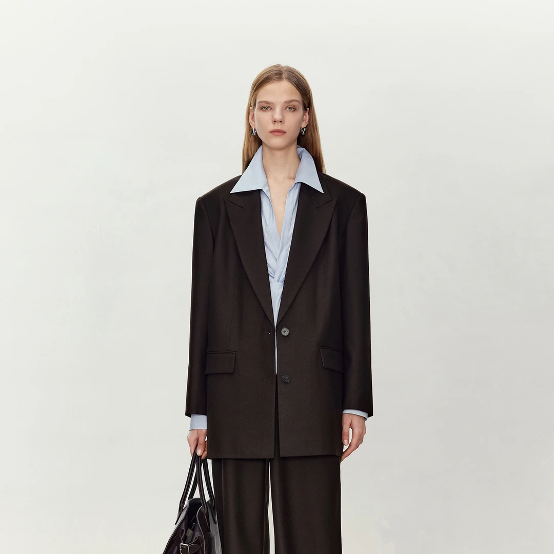 LYNEE 【黑标系列】精纺羊毛复古宽松简约西装外套 LGD2FSW116