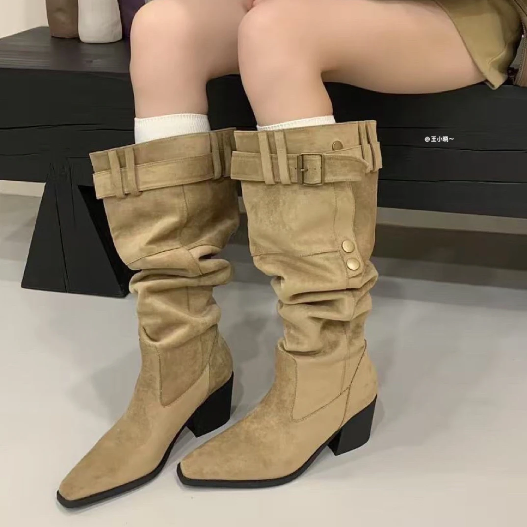 2025秋冬新品～高筒靴中筒高跟女鞋长靴骑士西部牛仔靴时装靴复古