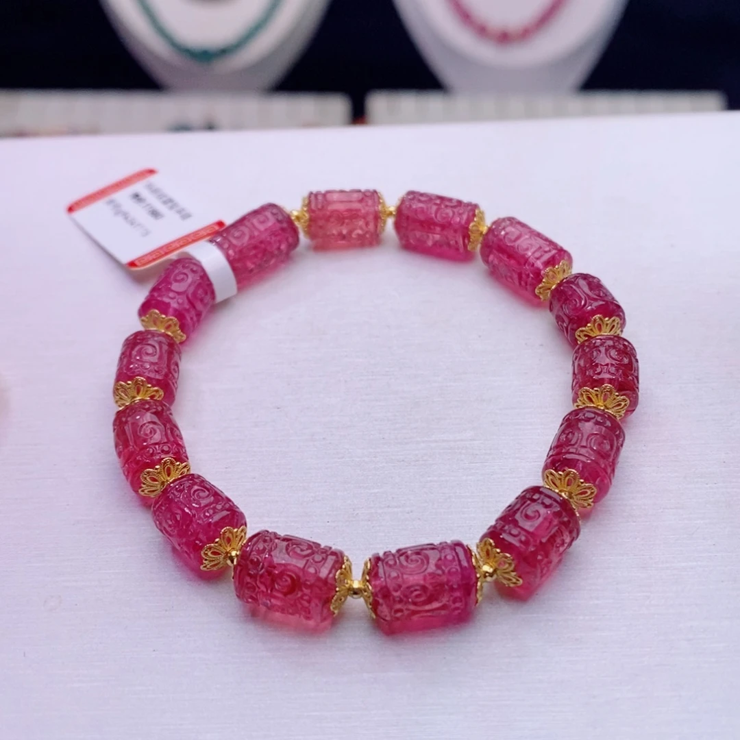 18K金镶嵌手链碧玺回纹桶珠手链yy