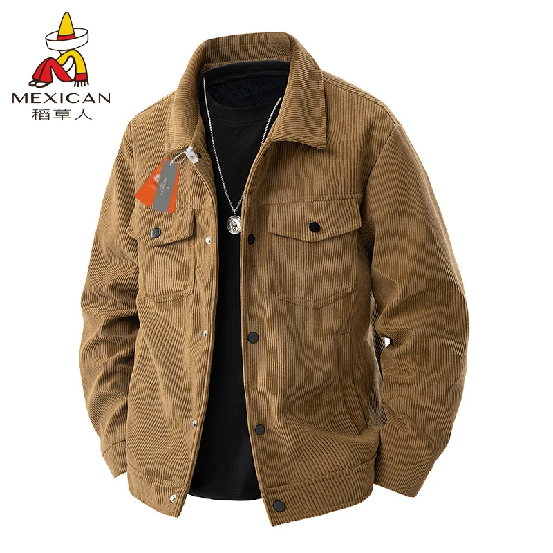 Mexican/稻草人百搭灯芯绒外套男士春秋休闲宽松潮流复古美式夹克