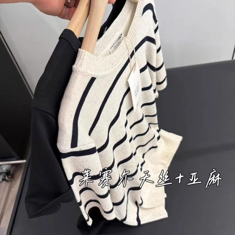 ZZS5070 IMISS 2025春款气质百搭小众条纹短袖针织衫女 50