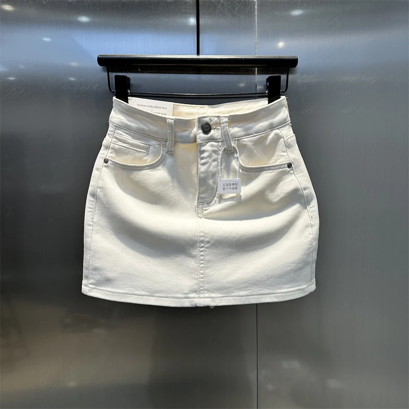 弹力紧身杏色牛仔短裙2025年夏季新款辣妹时尚包臀高腰半身裙女潮