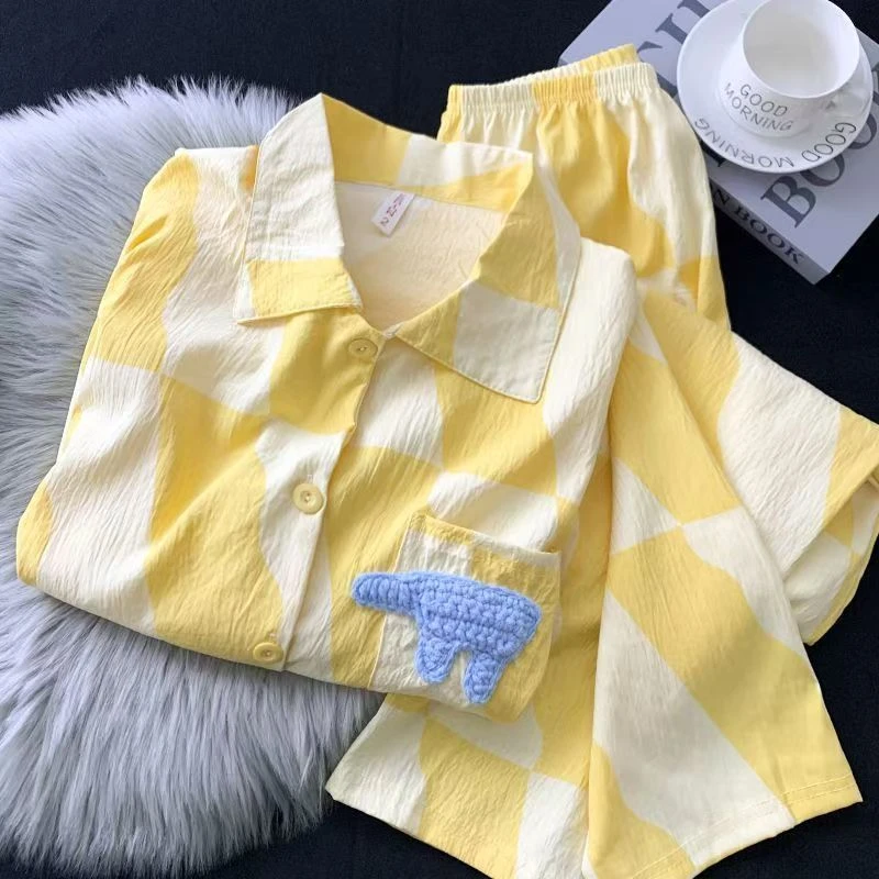 杨老板精选 舒适翻领三件套睡衣女夏季新款可爱卡通