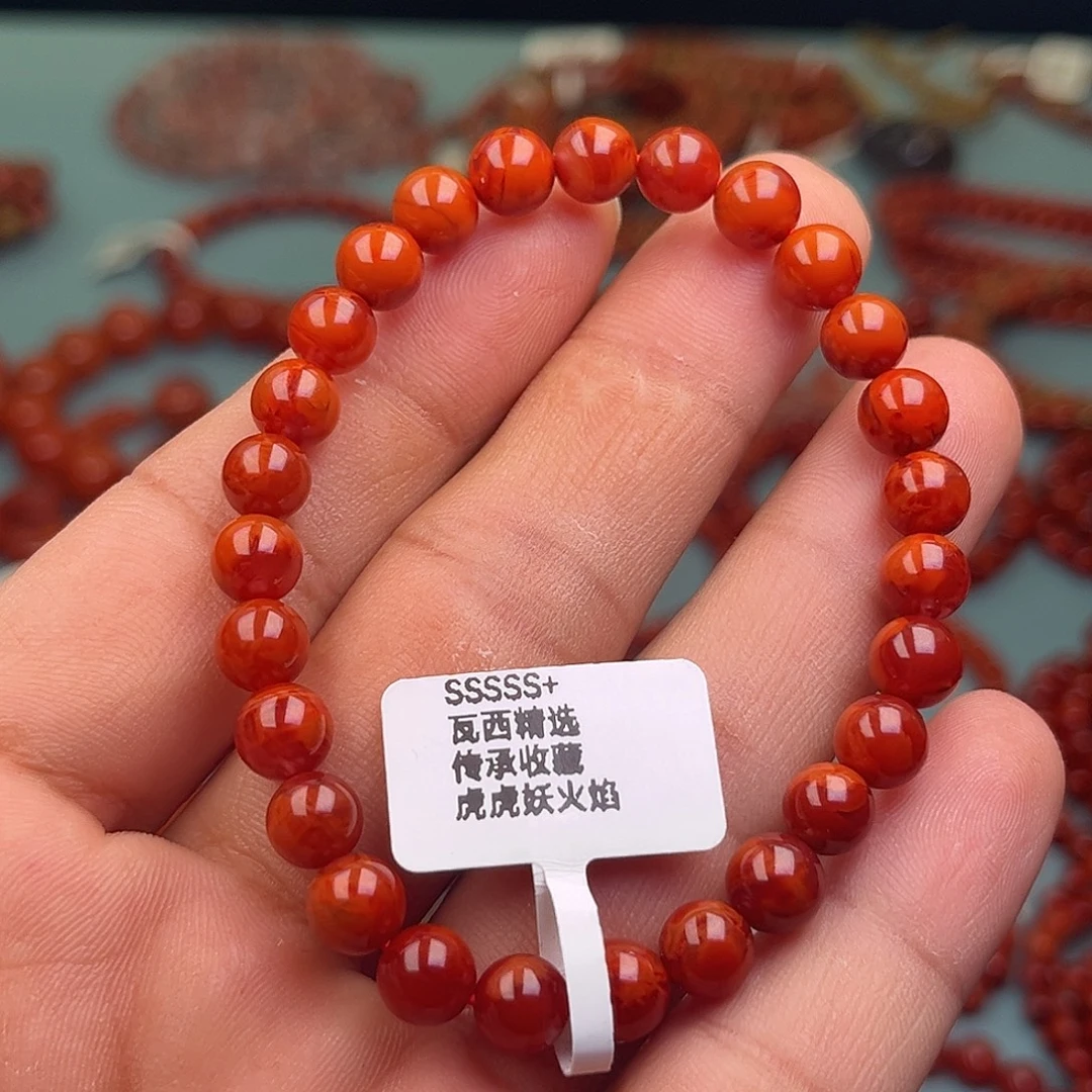 南红玛瑙未镶嵌手链牛血妖火焰卡7